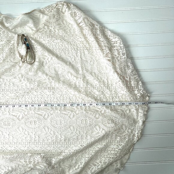 Western White Poncho OSFM Cover Up Lace Crochet Tassel Sheer Pullover Kimono‎ - Picture 5 of 8